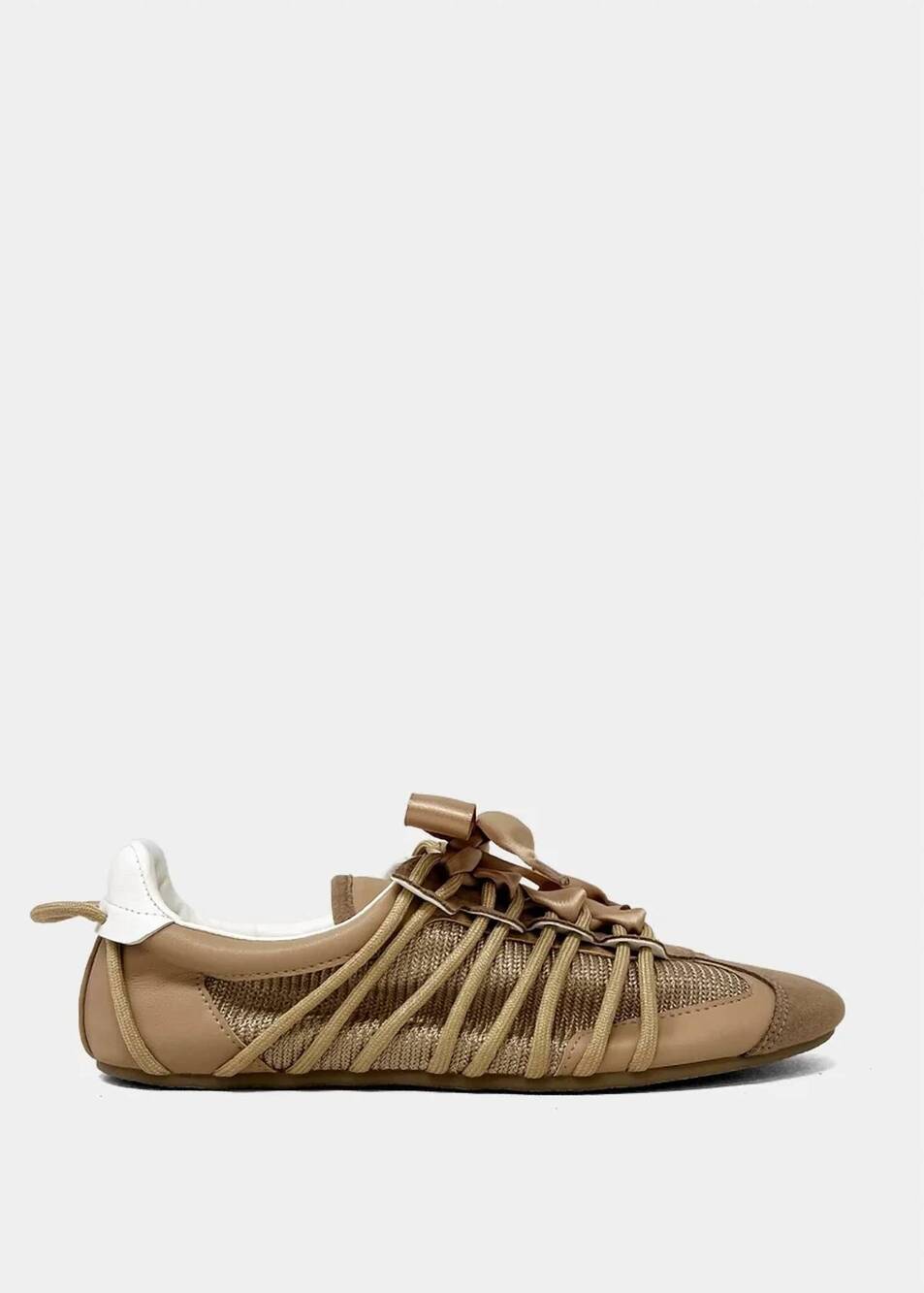 NEW SHU SHOP women's bow lace retro ballet sneakers in taupe